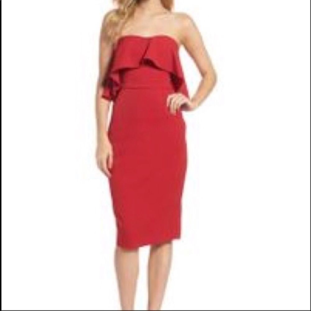 Chelsea28 Red Strapless Dress With Pockets